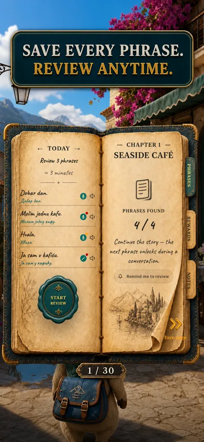 The personal phrasebook with saved phrases