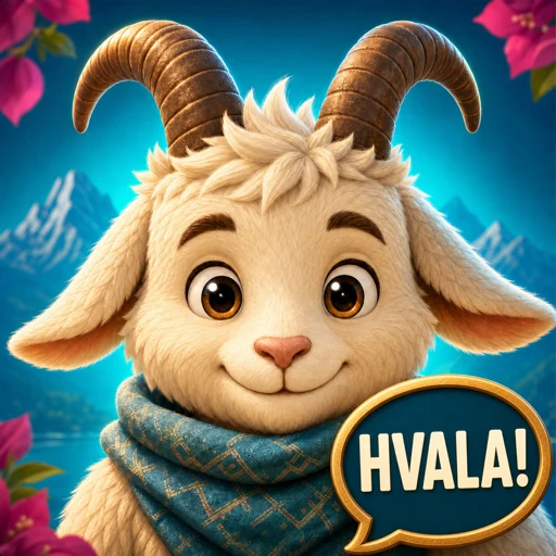 Lumo app icon — a friendly goat saying Hvala